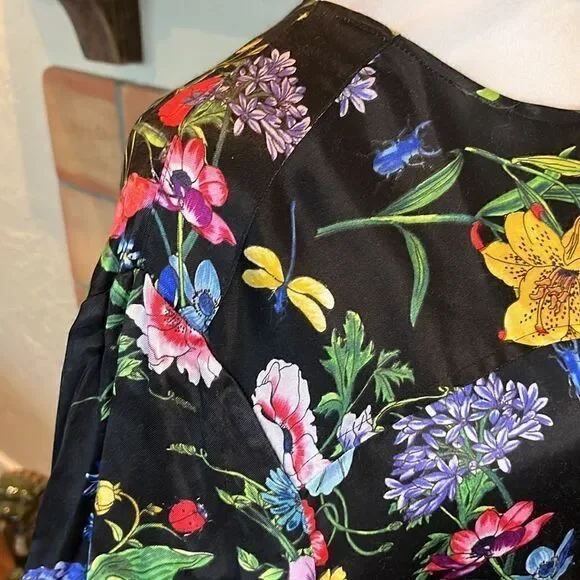 H & M Black Viscose Floral Long Sleeve Dress, size 14! - Picture 4 of 11